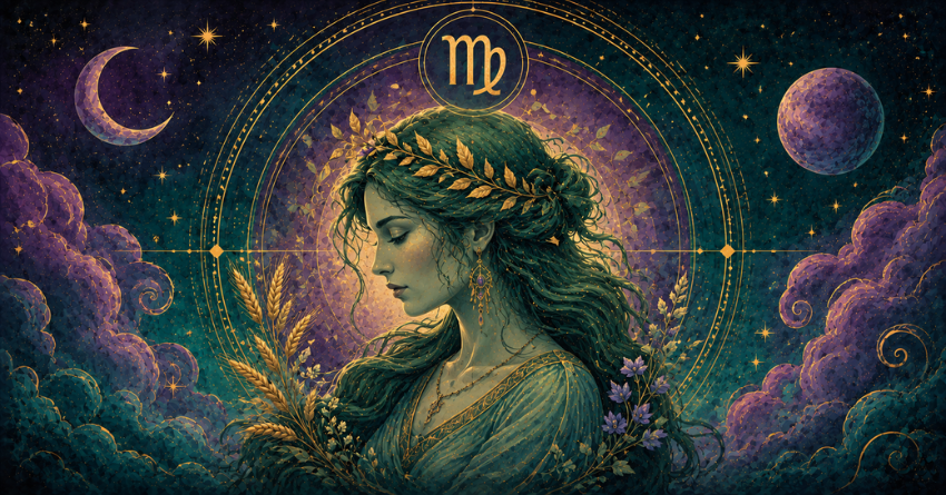 3 Zodiac Signs Virgo Is Meant to Meet mystical art illustration featuring the Virgo zodiac sign in vibrant cosmic colors
