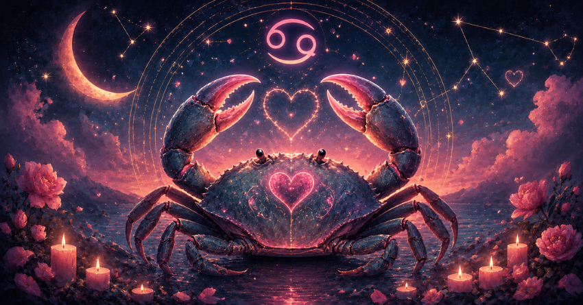 3 Zodiac Signs Most Likely to Have a Crush on Cancer mystical Cancer zodiac illustration with glowing crab under a moonlit sky