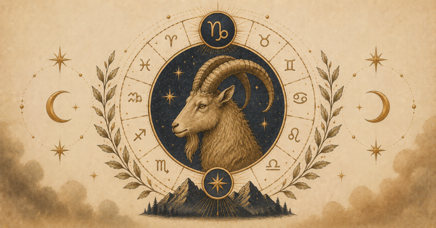 3 Zodiac Signs Capricorn Is Most Compatible With tarot card style illustration featuring Capricorn symbol