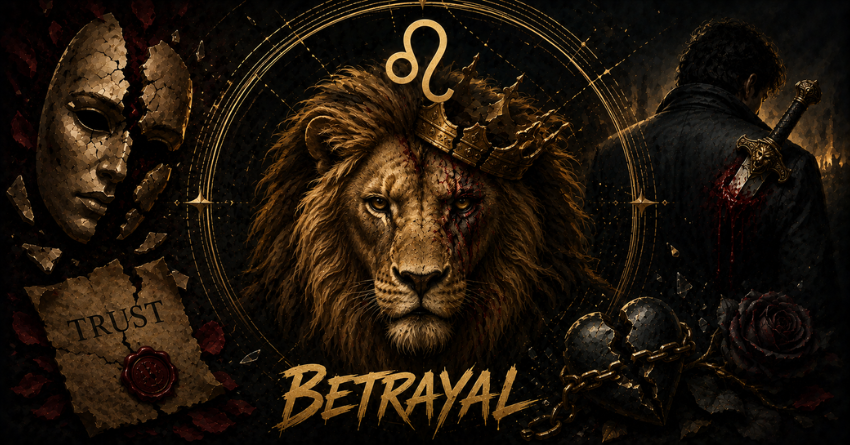 3 Zodiac Signs Most Likely to Betray Leo zodiac-themed illustration with Leo symbol and betrayal concept