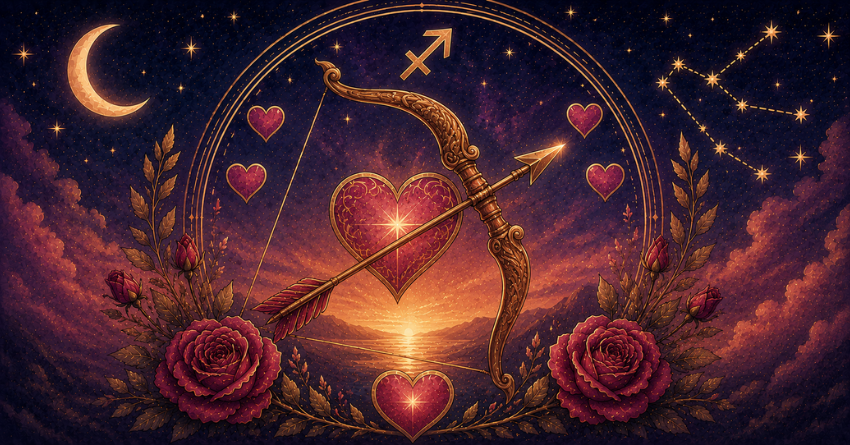 3 Zodiac Signs That Could Be Sagittarius's Soulmate tarot illustration with Sagittarius symbol