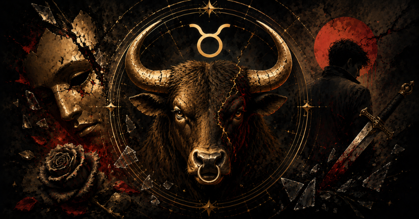 3 Zodiac Signs Most Likely to Betray Taurus featuring a dramatic Taurus zodiac bull illustration
