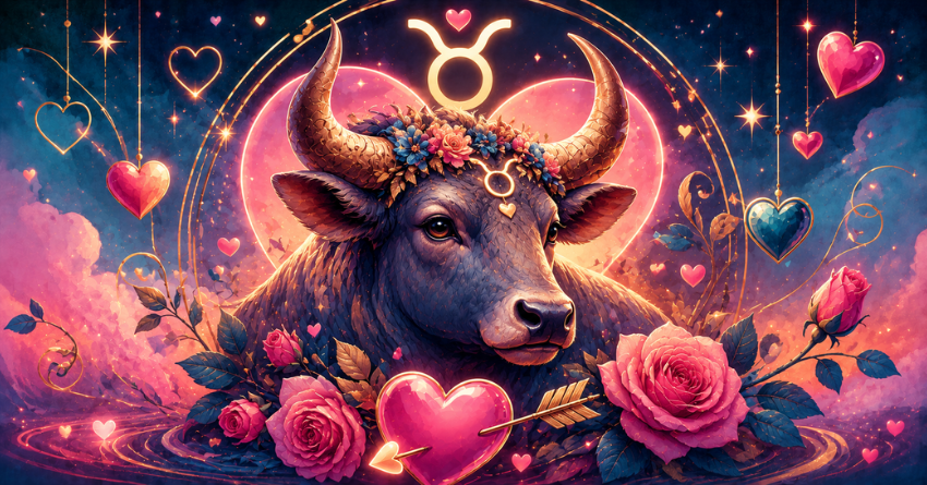 3 Zodiac Signs Most Likely to Fall in Love with Taurus featuring a romantic Taurus zodiac illustration