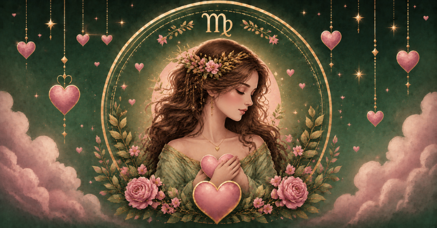 3 Zodiac Signs Most Likely to Fall in Love with Virgo featuring a romantic Virgo illustration