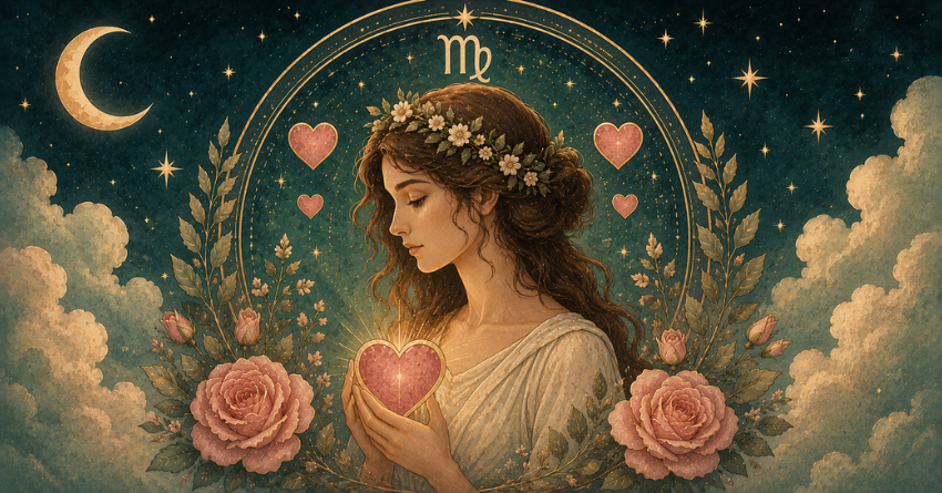 3 Zodiac Signs That Could Be Virgo's Soulmate tarot card art featuring Virgo illustration with roses and mystical background