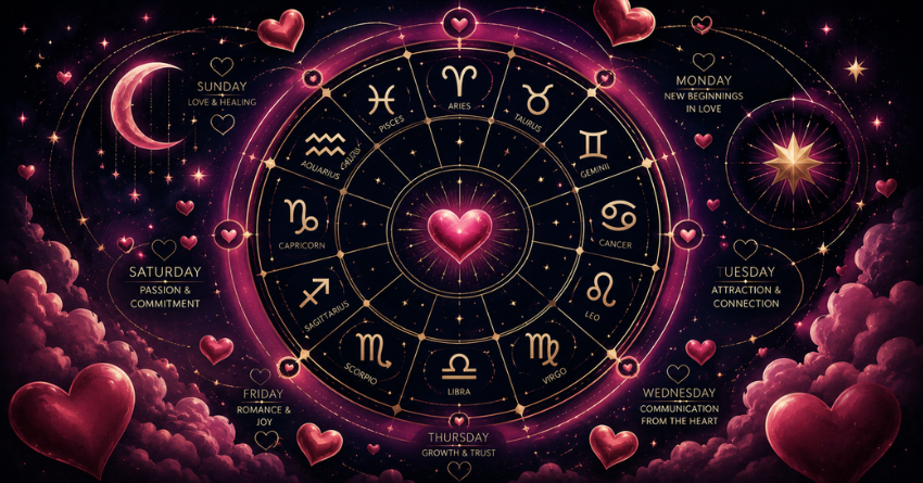 Weekly Love Horoscope for July 6–12, 2026: Love Has a Surprise for Every Zodiac Sign zodiac wheel love themed illustration
